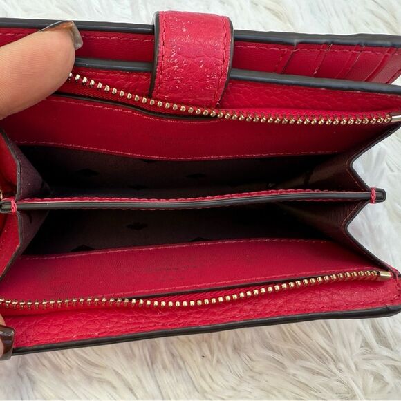 Kate Spade Hot Pink Medium Compact Bifold Pebbled Leather Wallet - Picture 7 of 12